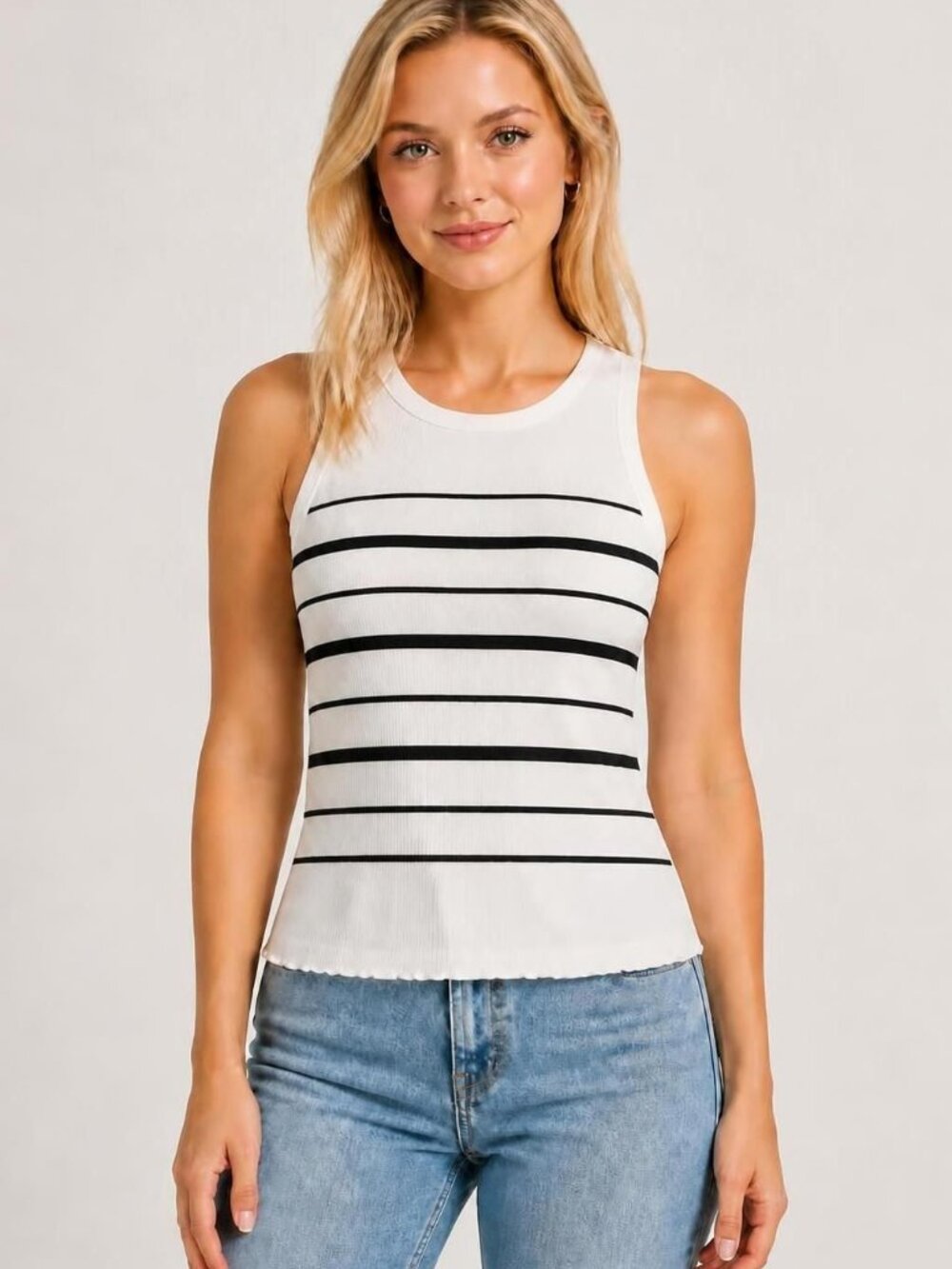 MAX STUDIO Le High Racerback Tank Top XS Striped Cotton Cottagecore